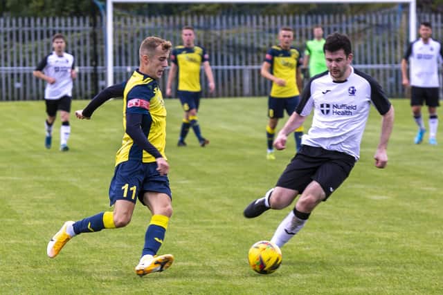 James Franklyn, left, had put Moneyfields into an early lead against Hamworthy. Picture: Mike Cooter