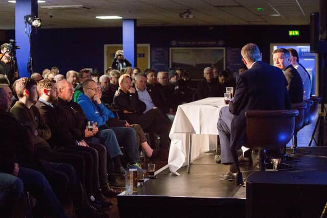 Pompey chief executive Mark Catlin leads the discussion at the News Pompey Fans' Forum, with members of the Fratton faithful paying close attention