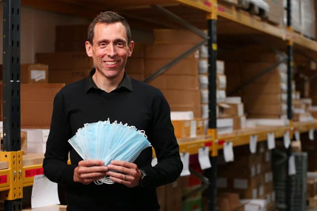 Owner of Universal Smart Cards Ltd, Michael Smith, has 400,000 face masks donate to local NHS trusts and NHS trust run carehomes. Picture: Chris Moorhouse  (jpns 031121-09)