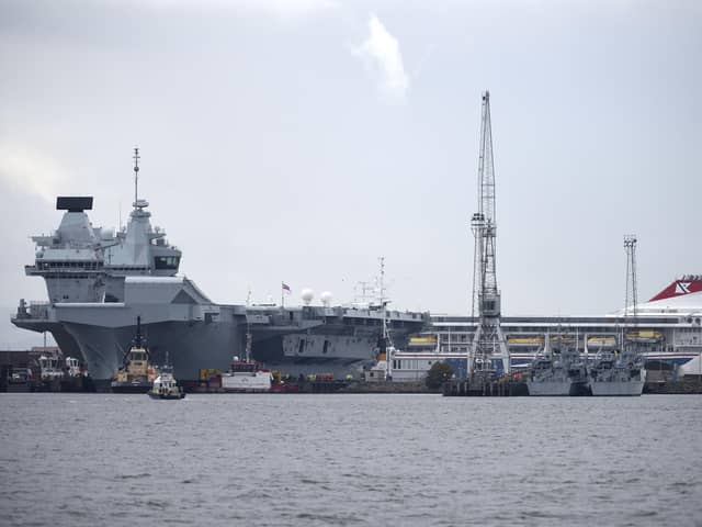 HMS Prince Of Wales preparing to enter Rosyth dock for repairs on October 11, 2022. Picture: Lisa Ferguson
