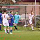Zack Willett has just headed Horndean in front at US Portsmouth. Picture: Keith Woodland