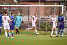 Zack Willett has just headed Horndean in front at US Portsmouth. Picture: Keith Woodland