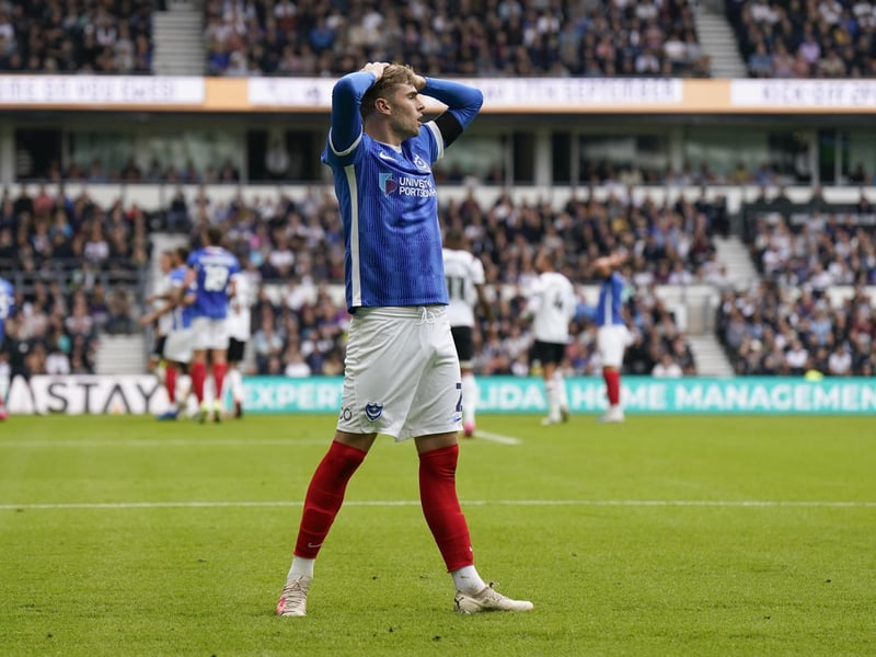Zak Swanson cannot believe his luck in the first half of the Pride Park encounter with Derby. Picture: Jason Brown/ProSportsImages