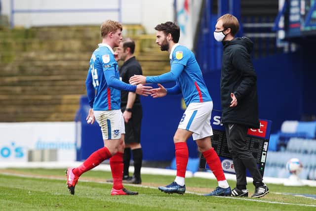 Ben Close comes on for Portsmouth's Andy Cannon