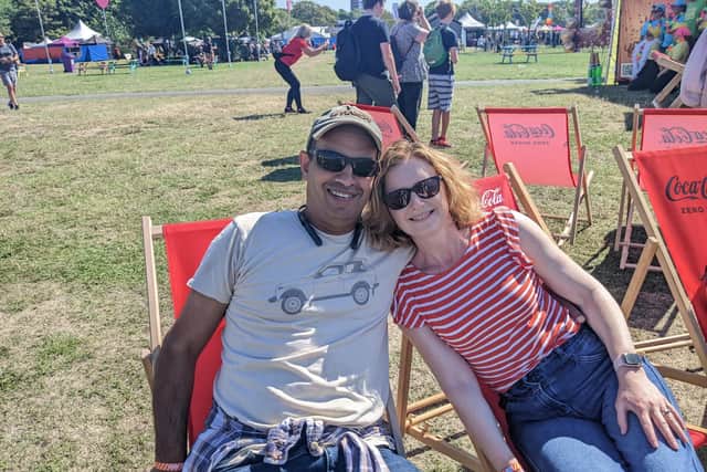 Asif and Katie Ateaque enjoying the sunshine at Victorious Festival 2022. Picture: Emily Jessica Turner.