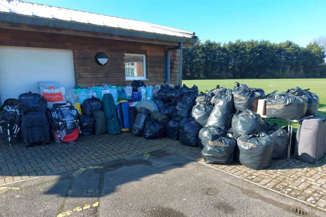 Medina Primary School with donations to send to Ukraine.