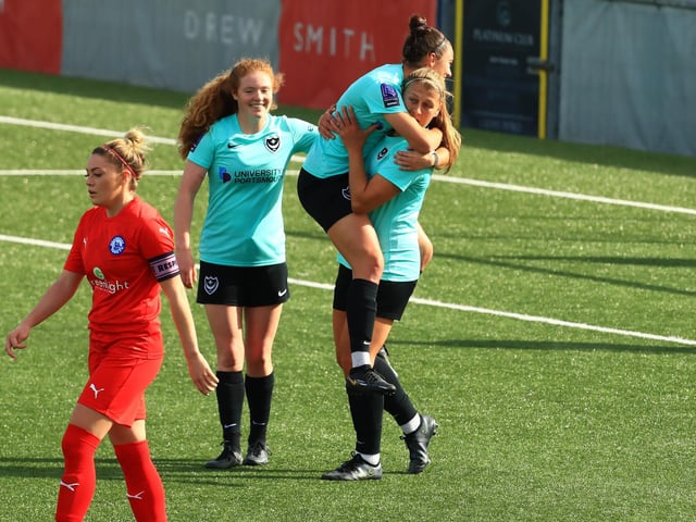 Emma Jones has just scored the first of her three goals. Picture by Dave Haines