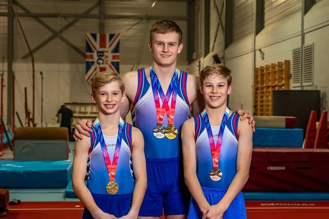 Medal winners (from left) Louie Pinhorne (11), Felix Coomber (17) and Jake Palmer (12). Picture: Mike Cooter