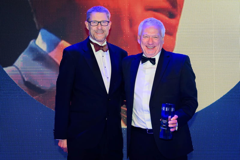 Pictured is: Mark Waldron and Outstanding Contribution to Business, former Shaping Portsmouth CEO Stef Nienaltowski

Picture: Keith Woodland (230221-157)