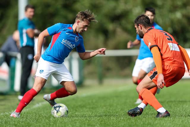Pompey youngster Charlie Bell in action against AFC Portchester. Picture: Chris Moorhouse