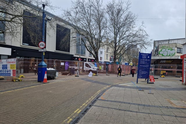 Construction underway in Commercial Road, Portsmouth City Centre, on Tuesday February 6.