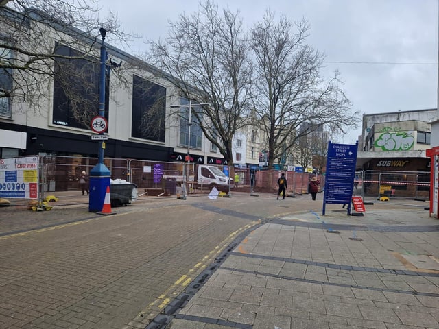 Construction underway in Commercial Road, Portsmouth City Centre, on Tuesday February 6.