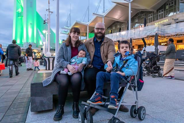The Galway family from Portsmouth:  Claire Galway (36), Robyn Galway (7 weeks), David Galway (37) and Elliot Galway (5). Picture: Mike Cooter (221022)