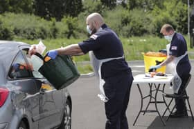 Royal Navy personnel from HMS Prince of Wales operate a mobile testing unit in Hampshire. Photo: Royal Navy