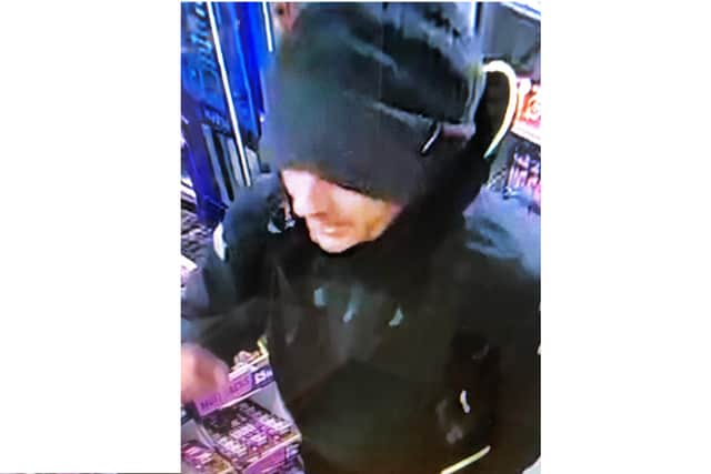 Police are hunting for this male who allegedly threatened to attack shop workers in Waterlooville.