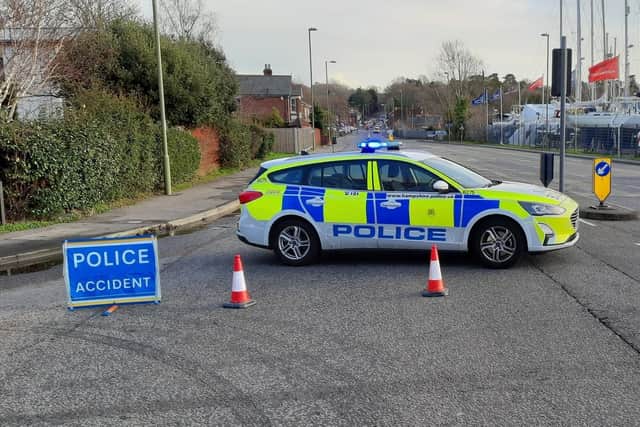 Police had to close part of Bridge Road at the junction of Swanwick Lane following a crash this afternoon. Picture: Fareham police.
