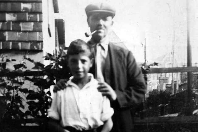 William Carter in 1936 with his uncle Richard Chandler in the back garden of 19, School Lane, Buckland, Portsmouth.