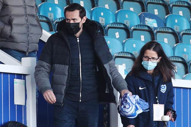 New Pompey signings Charlie Daniels and George Byers were at Fratton Park on Saturday. Picture: Joe Pepler