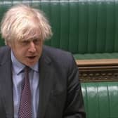 Prime Minister Boris Johnson giving his speech to Parliament about the roadmap for easing coronavirus restrictions across England. Picture: House of Commons/PA Wire