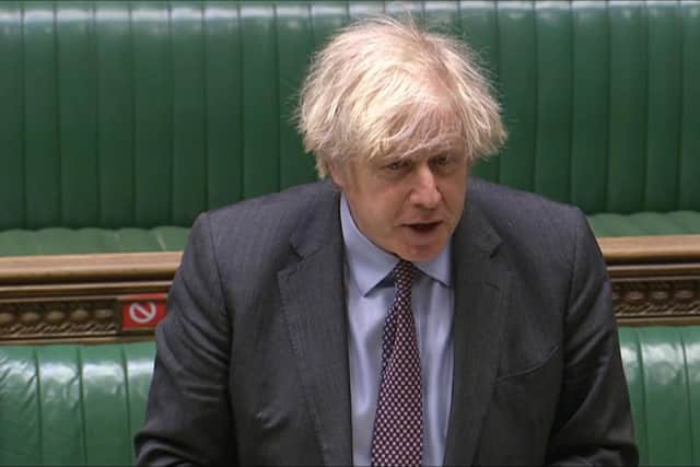 Prime Minister Boris Johnson giving his speech to Parliament about the roadmap for easing coronavirus restrictions across England. Picture: House of Commons/PA Wire