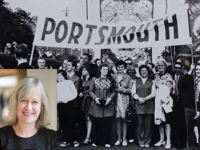 Many Portsmouth women actively campaigned for women’s rights, and inset co-lead Laurel Forster