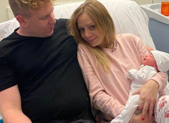 Jessica Powell and Ashley Twells with baby Ashley Junior Twells. Pic QA Hospital