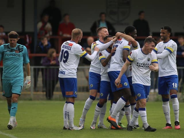 Manny Adebowale has just put Hawks ahead at Hampton & Richmond. Picture: Kieron Louloudis.