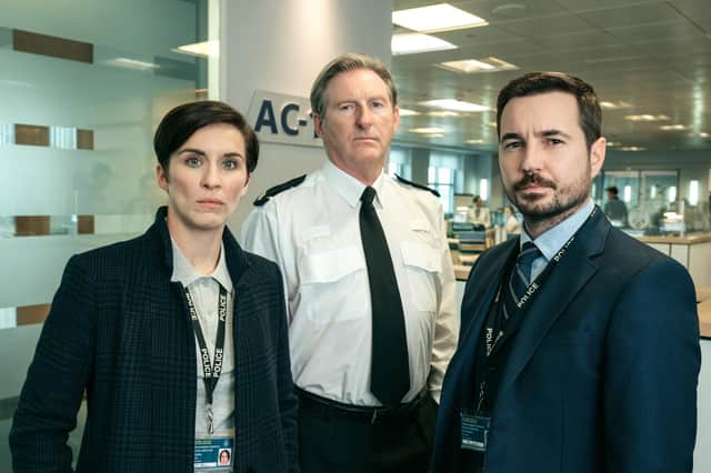 From left: Vicky McClure as Kate, Adrian Dunbar as Hastings and Martin Compston as Steve. Picture: Aiden Monaghan