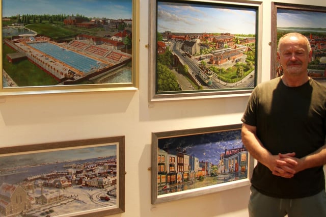 Neil Marshall with some of his paintings. Picture: Bob Hind