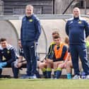Fraser Quirke, left, and Glenn Turnbull in the same Victory Stadium dugout for Moneyfields last season. This weekend they will be in opposite dugouts.