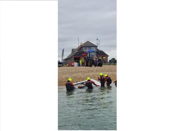 Four people were pulled from the water by Gosport and Fareham Inshore Rescue Service after their boat sunk off Southsea on August 30, 2021.Picture: GAFIRS