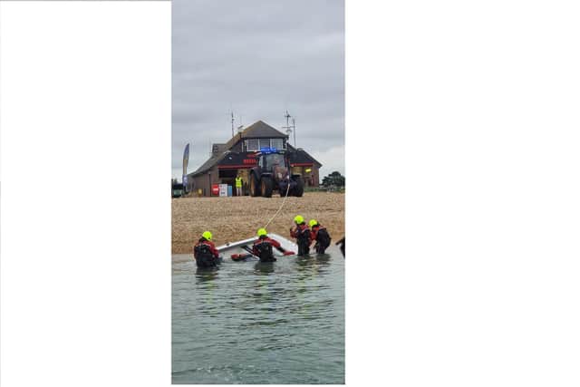 Four people were pulled from the water by Gosport and Fareham Inshore Rescue Service after their boat sunk off Southsea on August 30, 2021.
Picture: GAFIRS