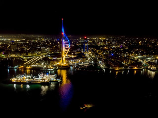 The Spinnaker Tower always looks stunning when light up, and the views from the top are always worth the wait. Here it's lit up in the colours of the Ukrainian flag.
