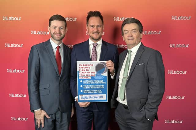 Left to right: Shadow environment secretary Jim McMahon, Stephen Morgan and Feargal Sharkey
