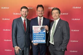Left to right: Shadow environment secretary Jim McMahon, Stephen Morgan and Feargal Sharkey