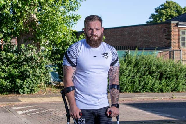TJ Yates has represented England at wheelchair basketball and now amputee football since losing his leg at the age of 15 in a fairground accident. Picture: Habibur Rahman