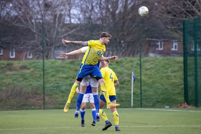 Denmead (blue) v Locks Heath. Picture by Alex Shute