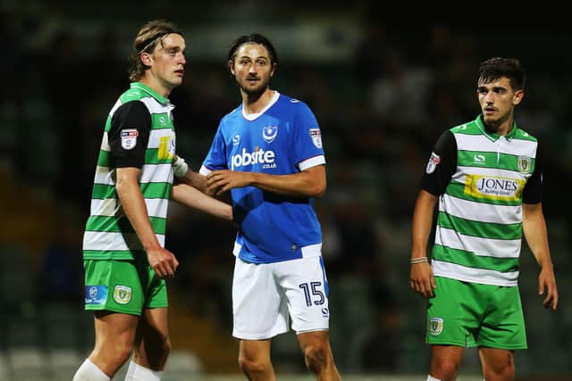Adam Barton in what would prove to be his final Pompey appearance - at Yeovil in the Checkatrade Trophy in August 2016. Picture: Joe Pepler