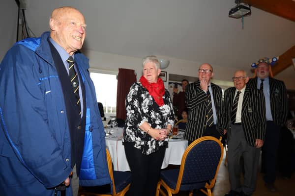 Roy Harris, left, arrives at the lunch. Roy Harris' 90th birthday party at Portsmouth RFC, Rugby Camp, Hilsea
Picture: Chris Moorhouse (jpns 031222-38)