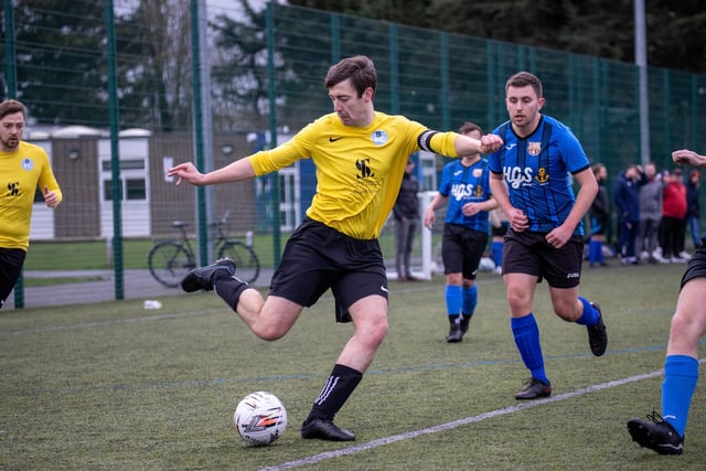 Burrfields (yellow) v Horndean United. Picture by Alex Shute