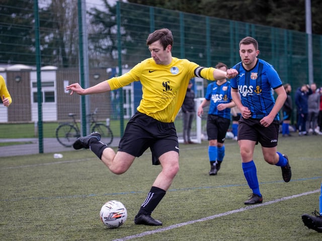 Burrfields (yellow) v Horndean United. Picture by Alex Shute