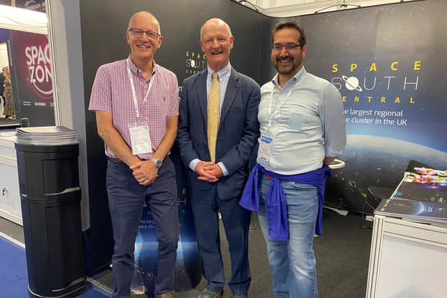 Left to right: Keith Robson, interim head of Space South Central, Lord David Willetts former Havant MP and university minister and and Professor Adam Amara of the University of Portsmouth.