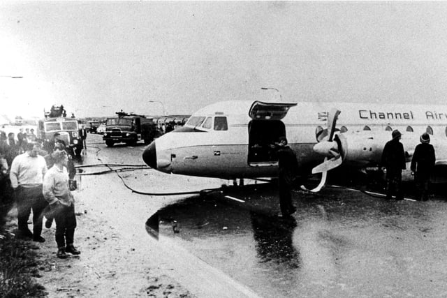 The Channel Airways plane which ploughed off Portsmouth Airport's grass runway and ended up on Eastern Road in August 1967. No-one was injured. PP4382