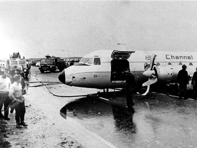 The Channel Airways plane which ploughed off Portsmouth Airport's grass runway and ended up on Eastern Road in August 1967. No-one was injured. PP4382