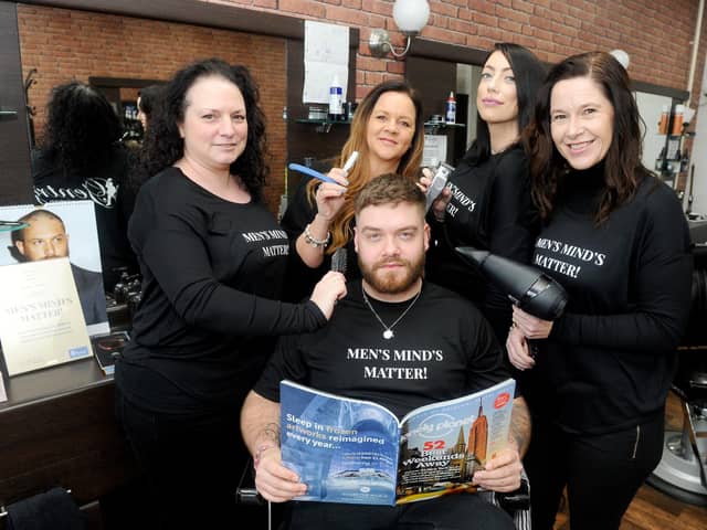 The Gentry Barbershop in Gregson Avenue, Bridgemary, Gosport, have ditched their gossip magazines and replaced them with other magazines which focus on different subjects. They are also holding a charity day on Sunday, April 26, between 10am-2pm raising money for Mind.
From left, Danielle Knight, co-owner with Tracey Mitchell, barber Victoria Harkin, barber and manager Julie James, manager with (seated) barber Ashley Caisley
Picture: Sarah Standing (270220-8857)