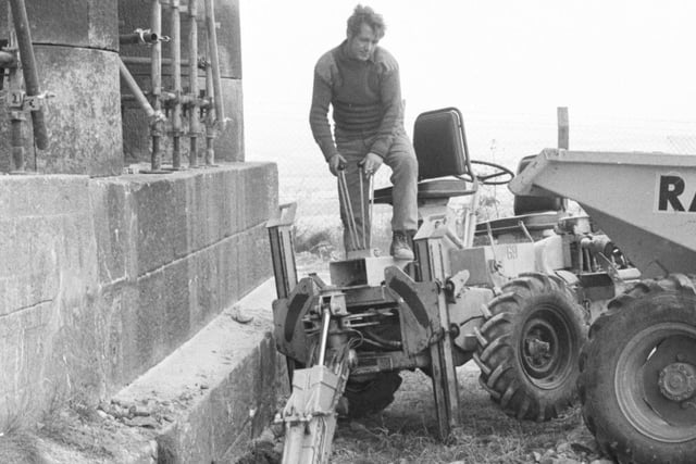 A trench was being filled with concrete around Penshaw Monument as it underwent repairs in August 1978.