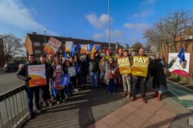 Junior doctors and their families and friends outside the entrance to QA Hospital, Cosham, Portsmouth, at the previous junior doctor strikes. 
Picture: Habibur Rahman