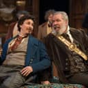 Tom Rosenthal (Khlestakov) with Lloyd-Hutchinson (The-Mayor) in The Government Inspector at Chichester Festival Theatre. Photo by Ellie Kurttz