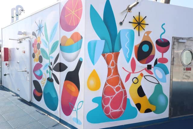 Tour of the new Brittany Ferries ship Salamanca. Artwork by steet artist Ruben Sanchez.Picture: Stuart Martin (220421-7042)