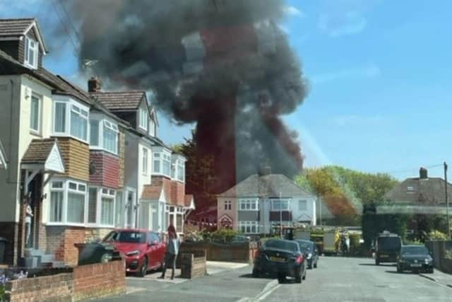 Firefighters were spotted at the scene of the blaze in Bridges Avenue, Paulsgrove, this afternoon at roughly 1pm. Picture: Lee Cherone.